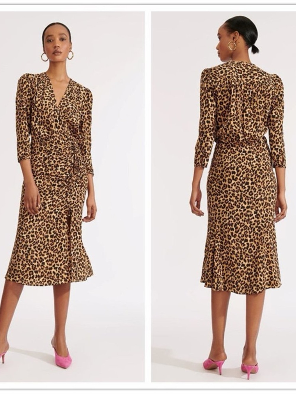 Veronica Beard Arielle Leopard-Print Wrap Midi Dress in Brown and Black
